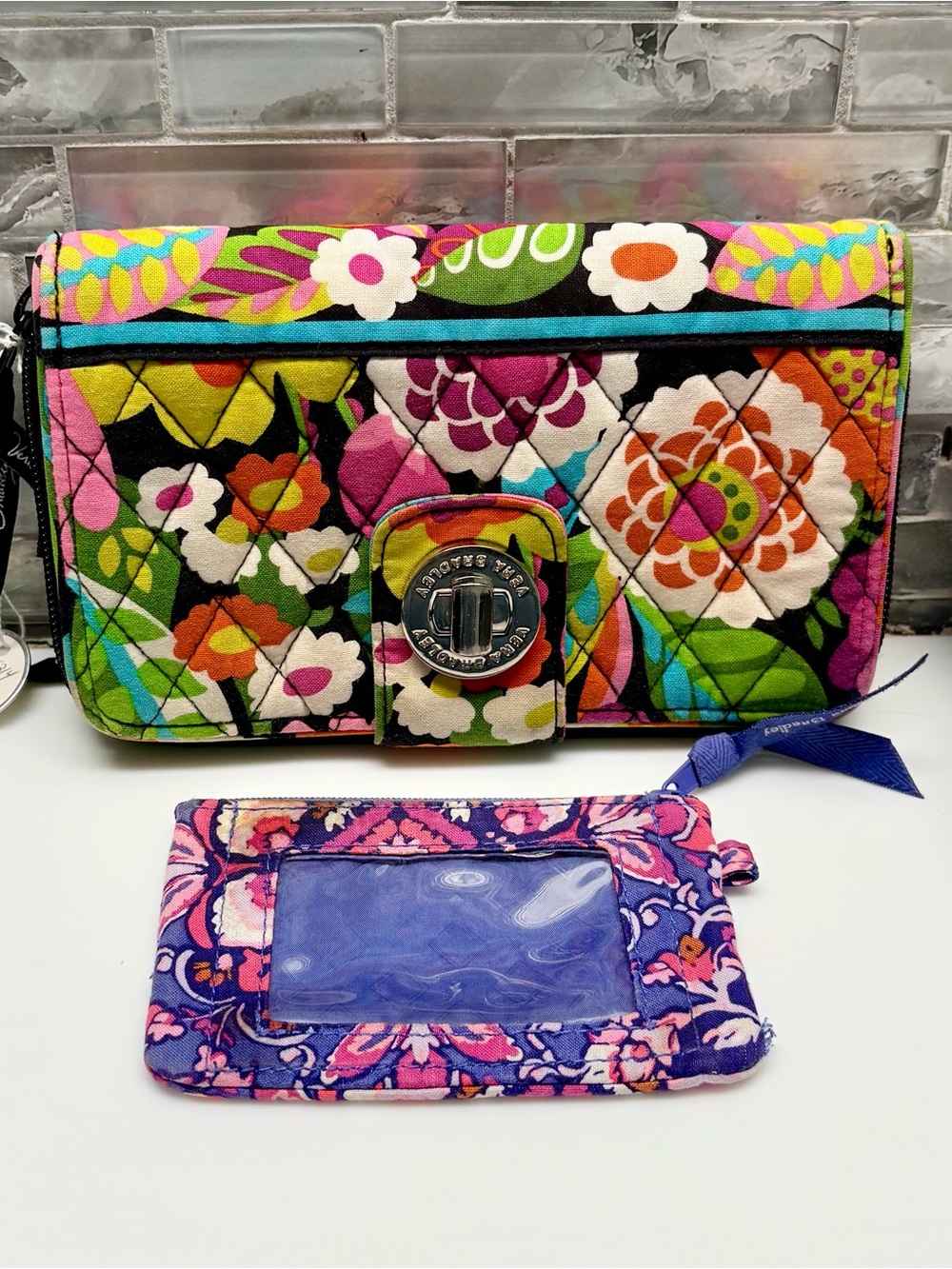 Lot Of 2 Vera Bradley quilted turn-lock wallet new + Vera Bradley Zip ID Case.